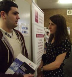 Liz meeting with a constituent at Leicester West Jobs Fair