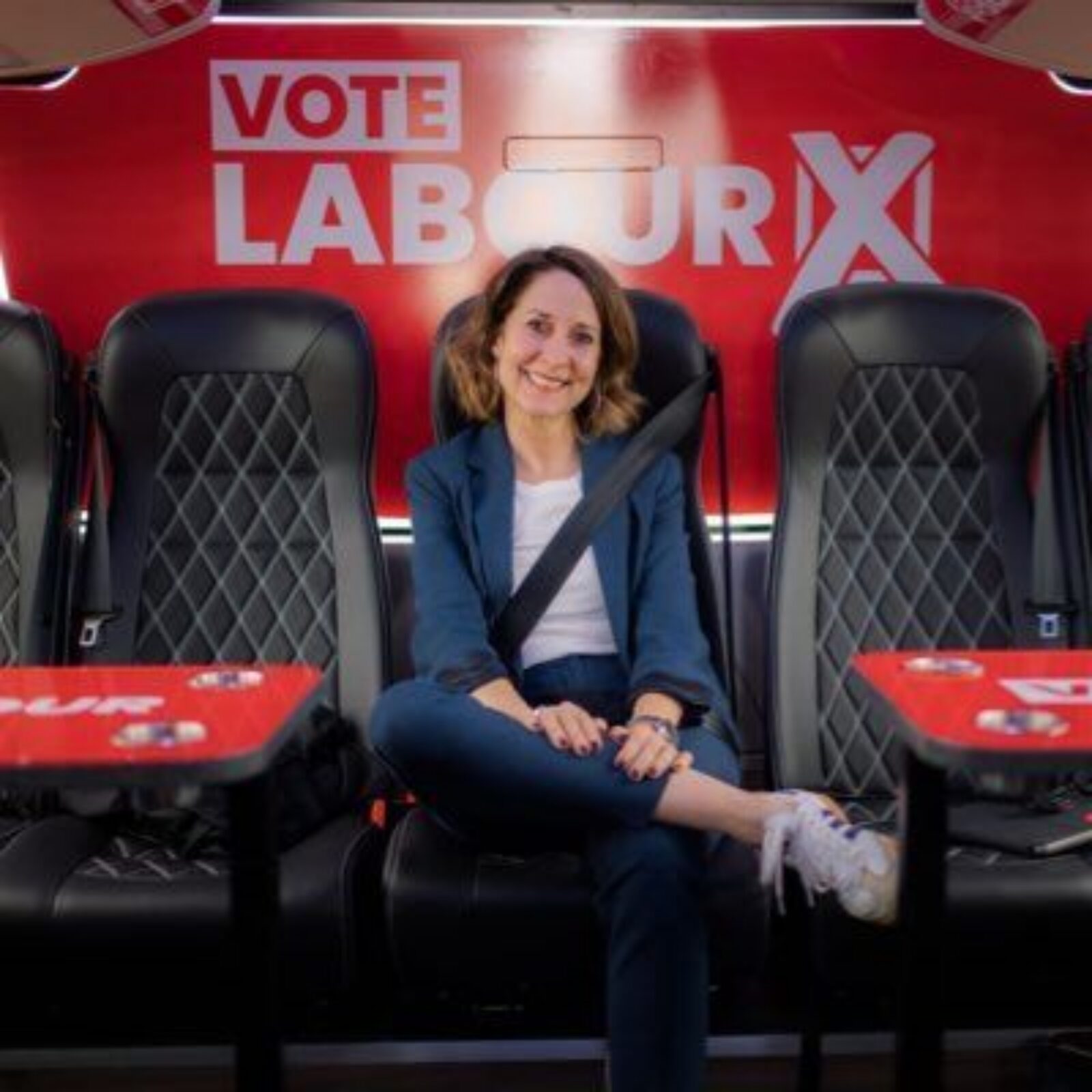 Liz on the battle bus